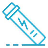 Light blue outlined icon of test tube